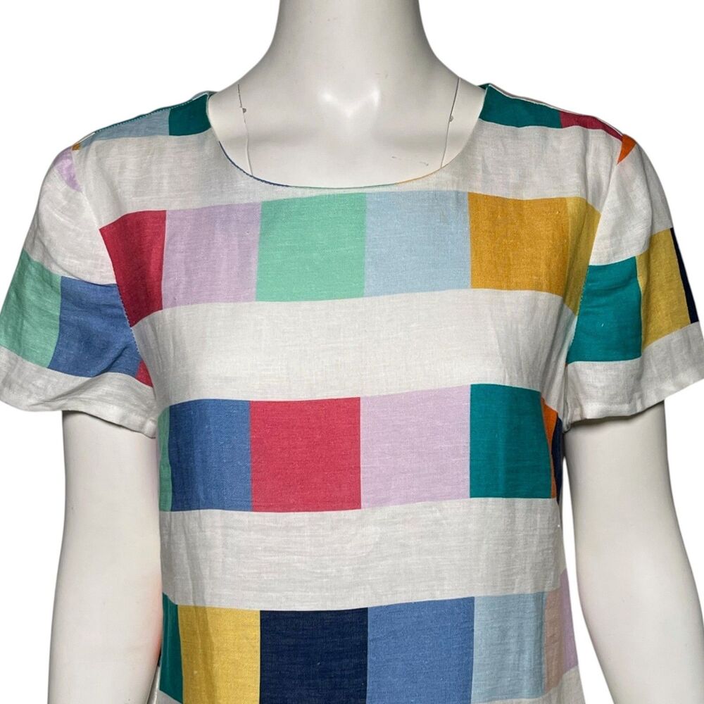 Corey Lynn Calter Clare Linen Shift Dress Pockets Multicolor Block Size L USA - Picture 5 of 9